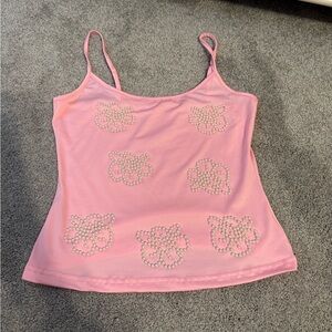 Super cute pink flower beaded tank top